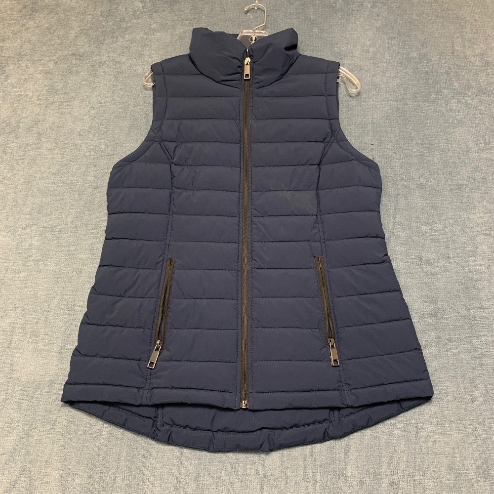 Nautica Puffer Vest Womens Medium Navy Blue Stand-Collar Full Zip-Front